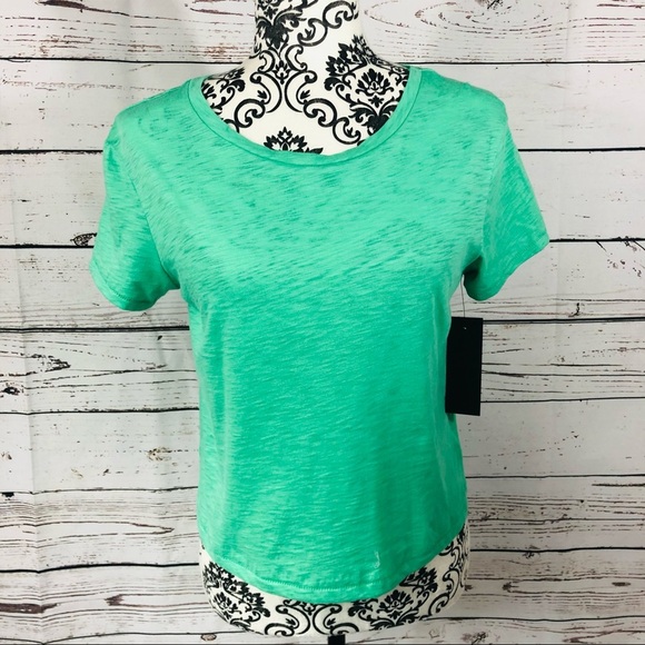Rachel Zoe 100% Pima Cotton Cropped T-Shirt Tee Green S - Picture 1 of 6